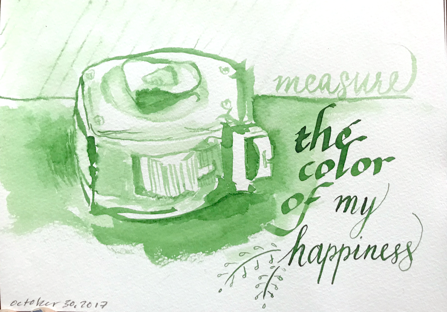 Ink wash painting of tape measure and descriptive calligraphy: 